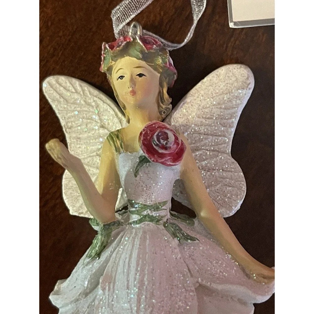 FAIRY BALLERINA w/ WINGS  A D A Rose Christmas ORNAMENT Silver Tree Holiday 4.5